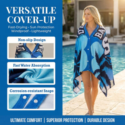 Wearable Microfiber Beach Towel with Button - Image 2